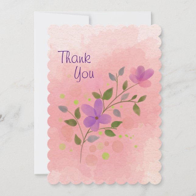 Carte De Remerciements Élégant floral aquarelle rose (Devant)