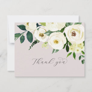 Carte De Remerciements Élégant floral blanc   Blush Mauve Mariage