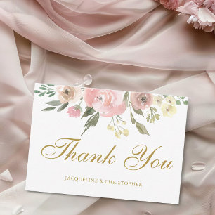 Carte De Remerciements Élégant Floral Blush Peony rose Mariage or