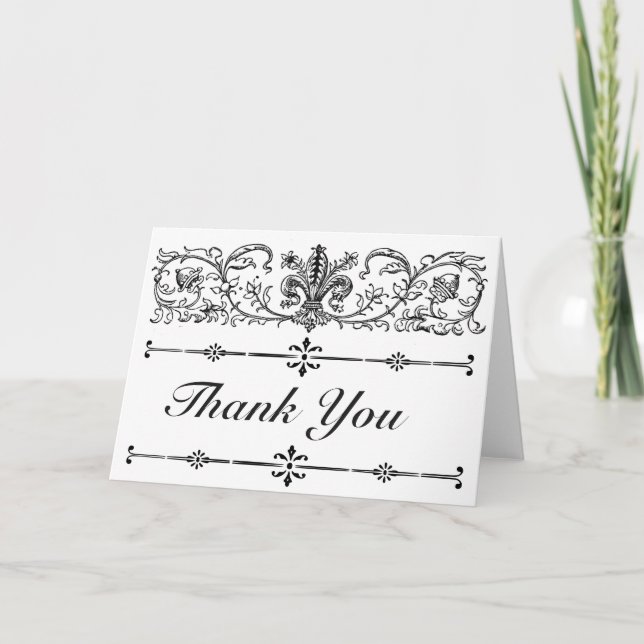 Carte De Remerciements Élégant floral chic noir blanc Fleur de Lis (Devant)