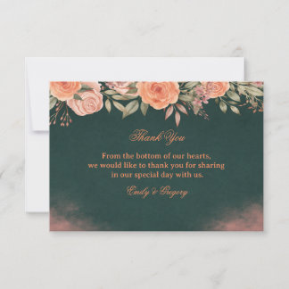 Carte De Remerciements Elegant Floral Dark Green