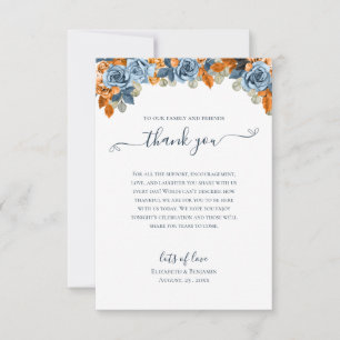 Carte De Remerciements Elégant Floral Fall Navy Et Mariage De Rouille Boh