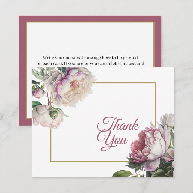 Carte De Remerciements Élégant floral rose et blanc (Devant / Derrière)