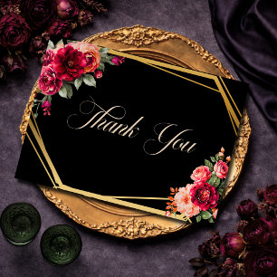 Carte De Remerciements Élégant floral rouge noir romantique sombre