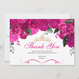 Carte De Remerciements Elégant Fuchsia Pink Or Floral Quinceanera