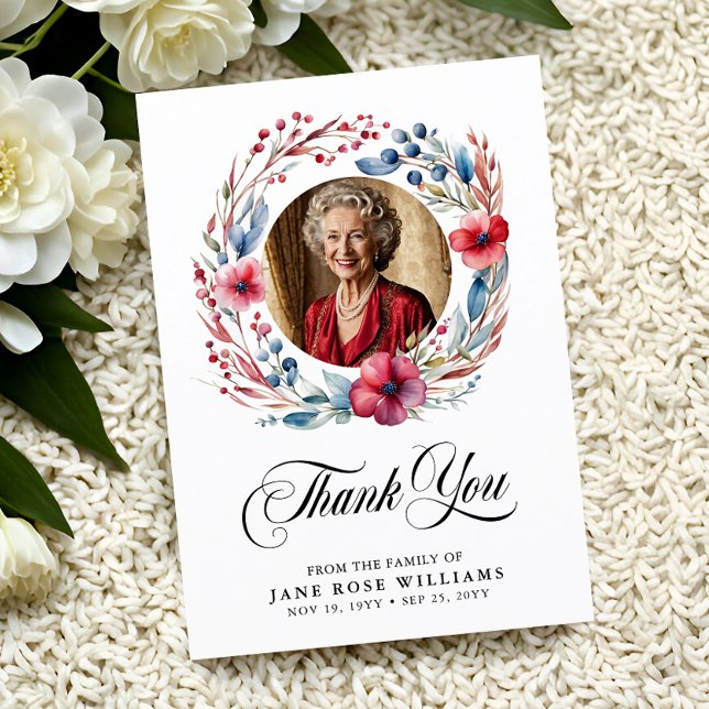 Carte De Remerciements Élégant funérailles de photos florales (Créateur téléchargé)