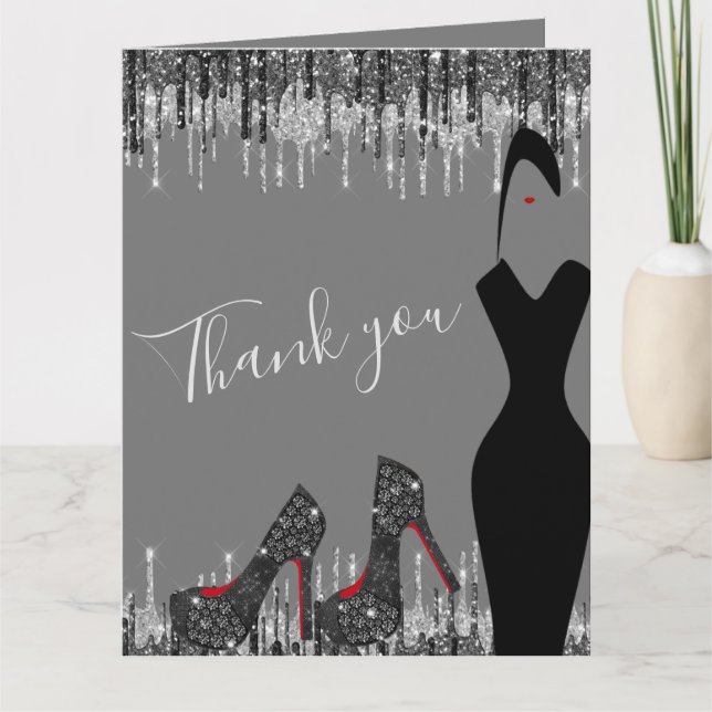 Carte De Remerciements Elégant Glam Silver Gold 50 Fab Photo Anniversaire (Devant)