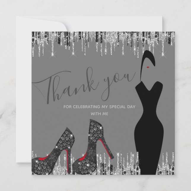 Carte De Remerciements Elégant Glam Silver Gold 50 Fab Photo Anniversaire (Devant)