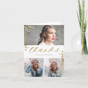 Carte De Remerciements Elégant Gold Confetti 3 Photo Graduation