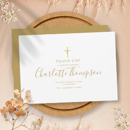 Carte De Remerciements Elégant Gold Cross Memorial Funeral Simple
