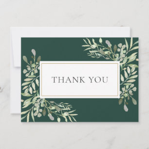 Carte De Remerciements Élégant Gold Emerald Green Foliage
