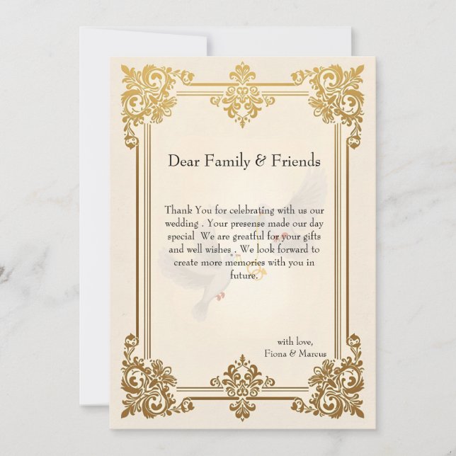 Carte De Remerciements Elégant Gold Luxury Mariage formel (Devant)