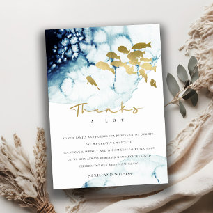 CARTE DE REMERCIEMENTS ELEGANT GOLD NAVY UNDERWATER SEA FISH WEDDING 