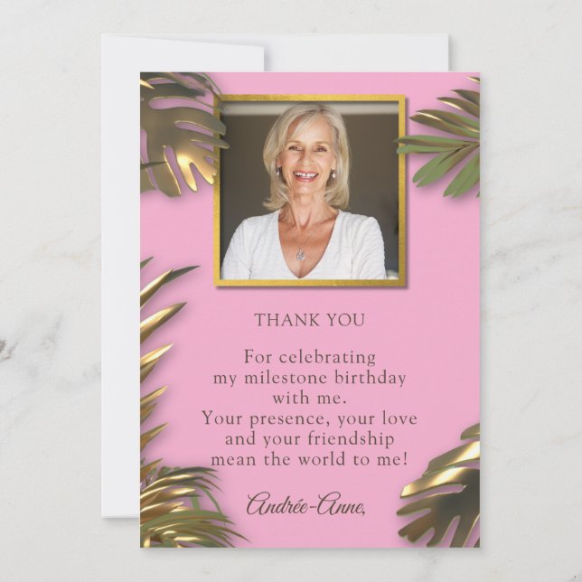Carte De Remerciements Elégant Gold Pink Photo 50 Fabuleux anniversaire (Dos)