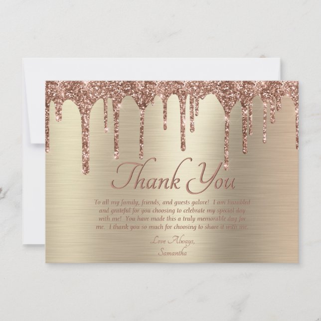 Carte De Remerciements Elégant Gold Rose Parties scintillant or Drithday (Devant)