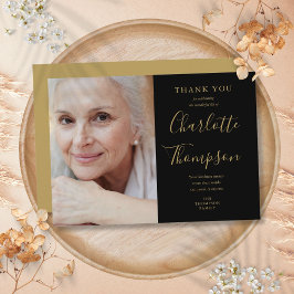 Carte De Remerciements Élégant Gold Script Memorial Funeral Photo