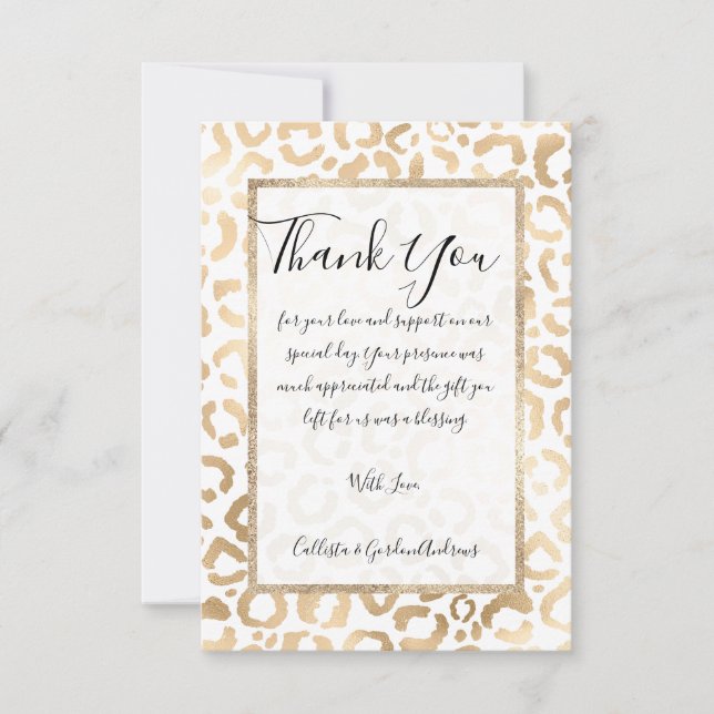 Carte De Remerciements Elegant Gold White Leopard Cheetah Animal Print (Devant)