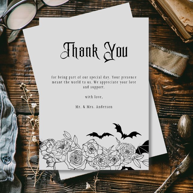 Carte De Remerciements Élégant gothique floral gris Mariage photo (Créateur téléchargé)