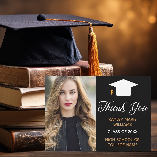 Carte De Remerciements Élégant Graduation Photo Chic Custom 2025 Graduate (Créateur téléchargé)