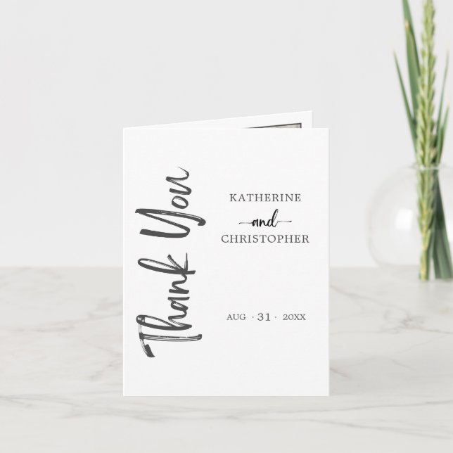 Carte De Remerciements Élégant Gras Script noir blanc Mariage photo (Devant)