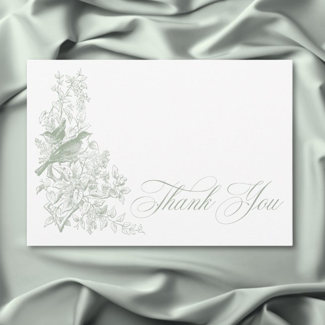 Carte De Remerciements Elégant Green Chinoiserie Nature & Birds Mariage (Elegant Green Chinoiserie Nature & Birds Wedding Thank You Card)