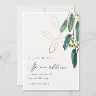 Carte De Remerciements Elégant Green Gold Eucalyptus J'ai Moved Card