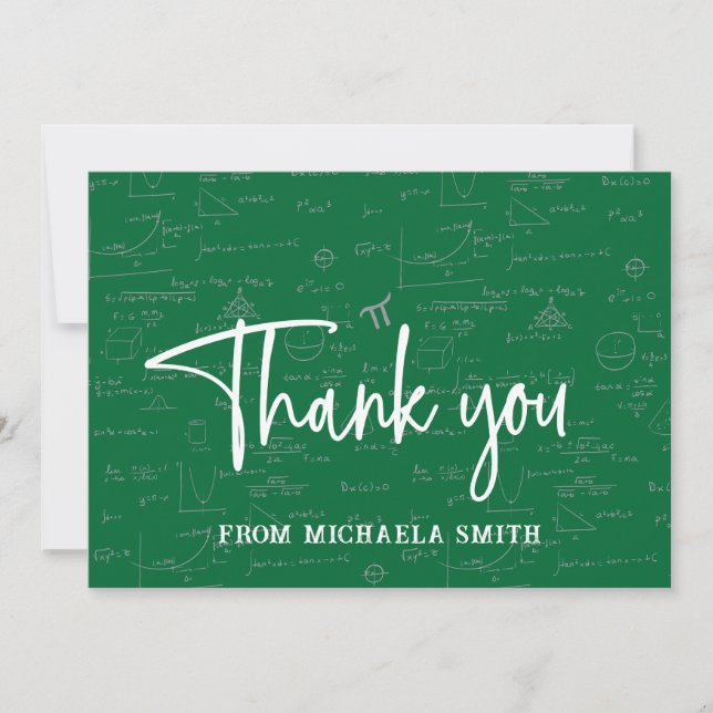 Carte De Remerciements Elegant Green Mathematics Formulas Graduation (Devant)