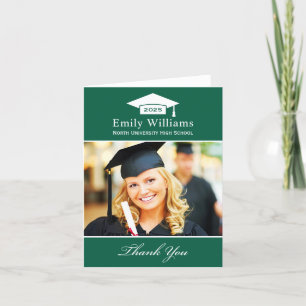 Carte De Remerciements Elégant Green Personnalisé Graduation Photo