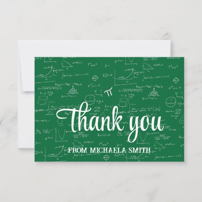 Carte De Remerciements Elegant Green Script Mathematics Graduation Thank (Devant)