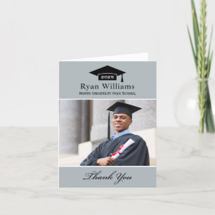 Carte De Remerciements Elegant Grey Photo de Graduation personnalisée