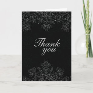 Carte De Remerciements Elégant gris noir tourbillons floraux mariages mer
