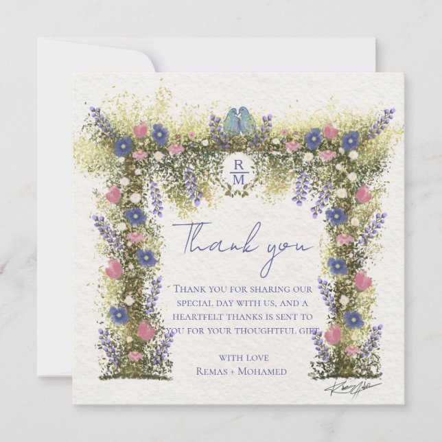 Carte De Remerciements Elegant Hand-Drawn Floral Wedding Thank You Card (Devant)