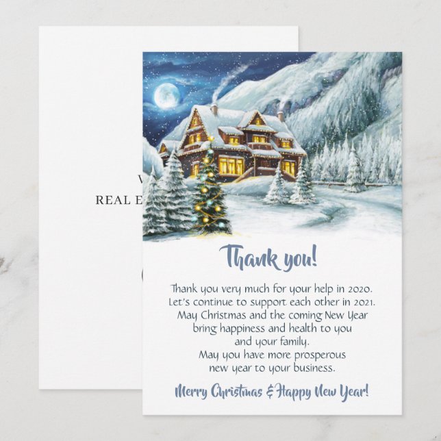 Carte De Remerciements Élégant hiver Terre Noël Entreprise Fête (Devant / Derrière)
