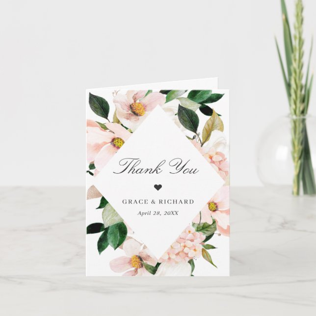 Carte De Remerciements Élégant Hydrangea Blush Rose Floral Mariage (Devant)