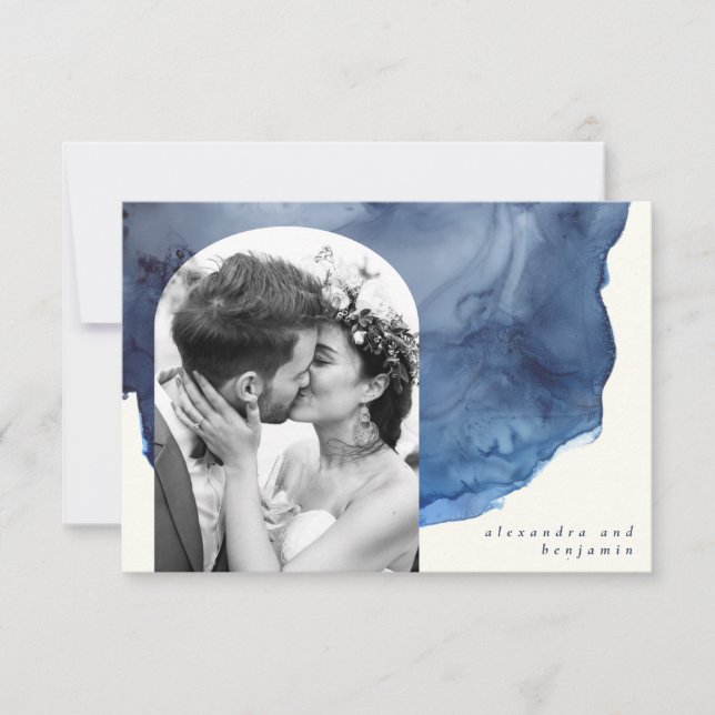 Carte De Remerciements Elégant Indigo aquarelle Art mariage personnalisé  (Devant)