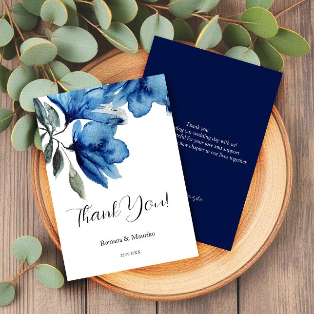 Carte De Remerciements Elégant Indigo bleu Floral Aquarelle Art Abstrait (Créateur téléchargé)