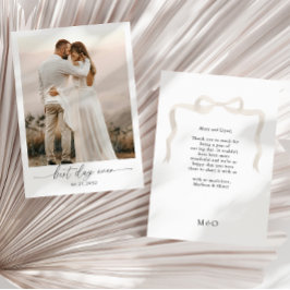 Carte De Remerciements Élégant ivoire Beige Bow Monogramme Mariage photo
