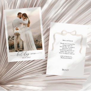 Carte De Remerciements Élégant ivoire Beige Bow Monogramme Mariage photo