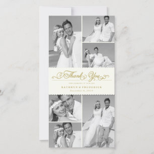 Carte De Remerciements Élégant ivoire Scalloped Band 6 Photo Chic Mariage