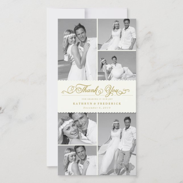 Carte De Remerciements Élégant ivoire Scalloped Band 6 Photo Chic Mariage (Devant)