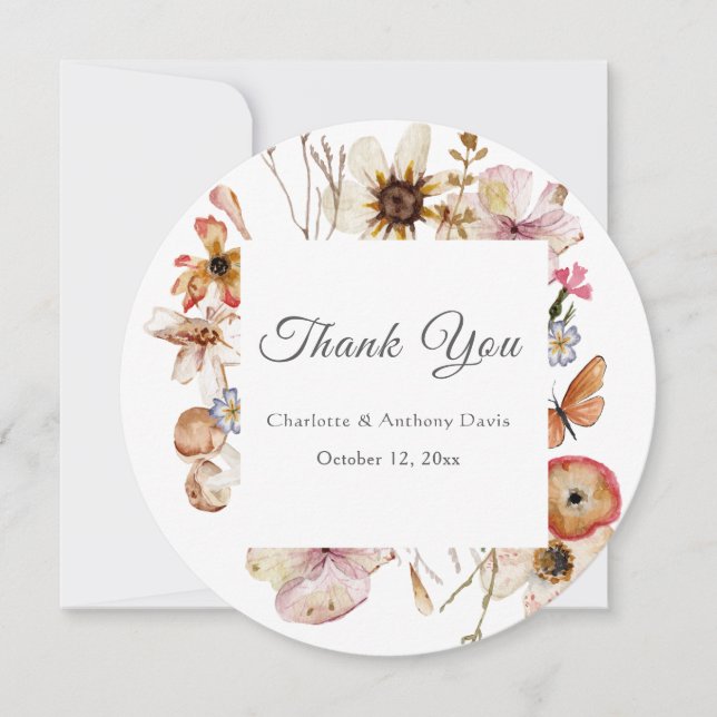 Carte De Remerciements Elégant Jardin Secret Delicate Mariage Floral (Devant)