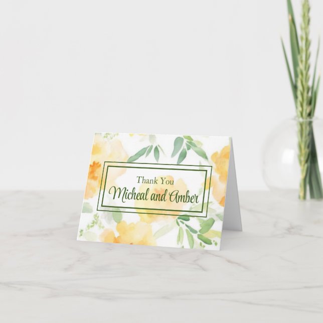 Carte De Remerciements Elégant jaune pêche orange aquarelle fleurie (Devant)