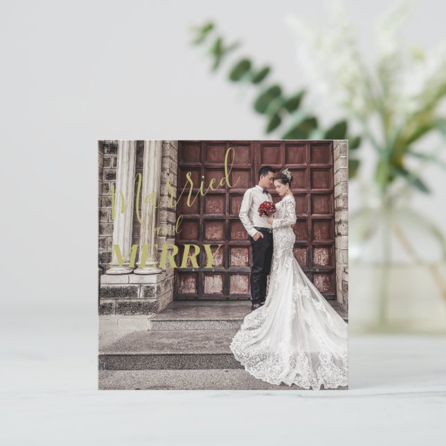 Carte De Remerciements Elegant Joyeux et Mariage photo marié (Debout devant)