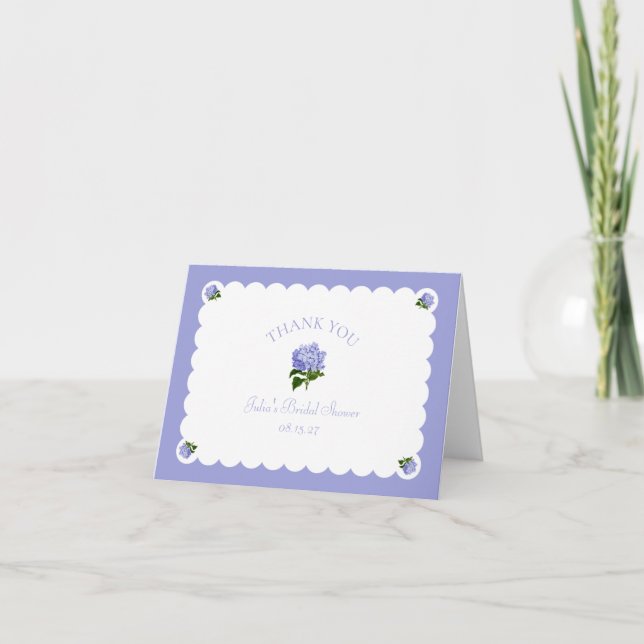 Carte De Remerciements Élégant Lavande Bleu Hydrangea Chic pour une Baby  (Devant)