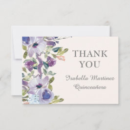 Carte De Remerciements Elégant Lilac bleu Floral Horizontal Quinceañera