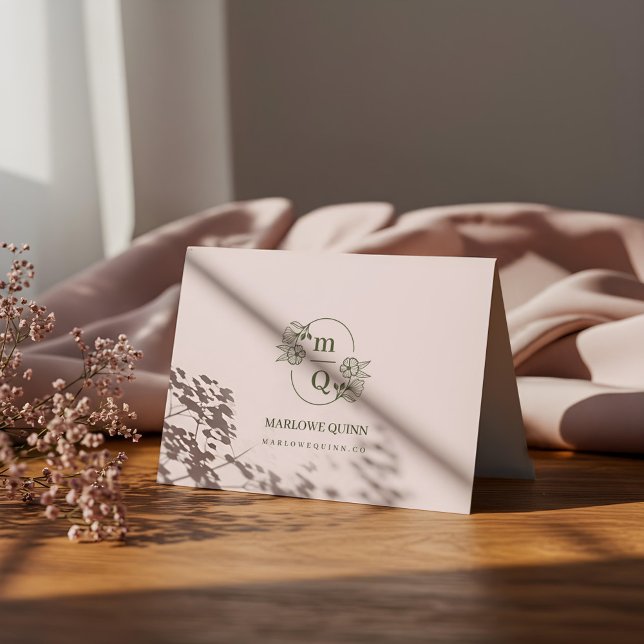 Carte De Remerciements Élégant logo de monogramme botanique Aquarelle flo (Elegant Botanical Monogram Logo Floral Watercolor Thank You Card)