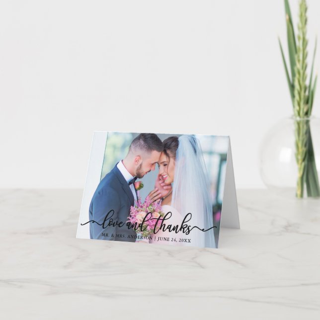 Carte De Remerciements Elegant Love and Thanks Mariage Photo Blk Note (Devant)