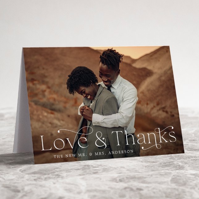 Carte De Remerciements Elegant Love and Thanks Photo Mariage (Créateur téléchargé)