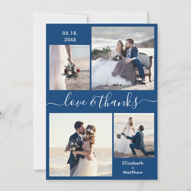 Carte De Remerciements Elegant Love and Thanks Script 4 Mariage photo (Devant)