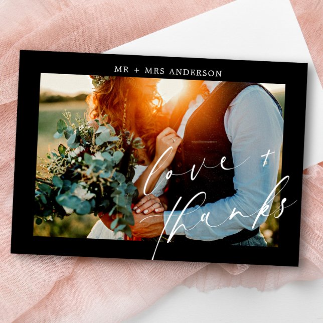 Carte De Remerciements Elegant Love and Thanks Script Mariage Photo (Créateur téléchargé)